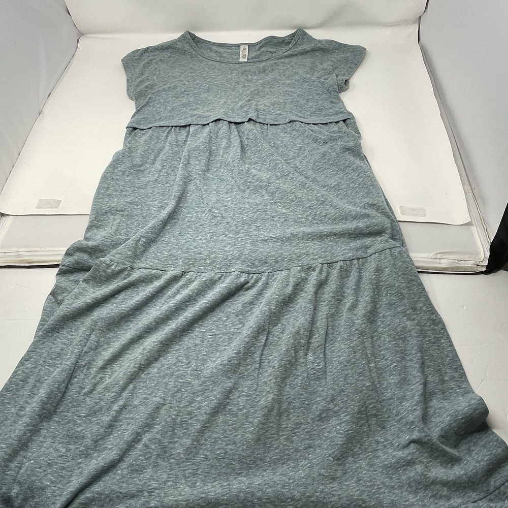 Latched Mama Tiered Maxi Nursing Maternity Dress Heathered Teal Blue Size XS